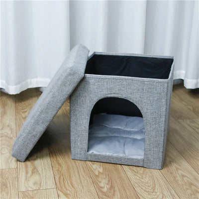 Semi-closed cat's nest folding linen cotton linen leather storage box pet multi-functional storage box four seasons Universal Kennel