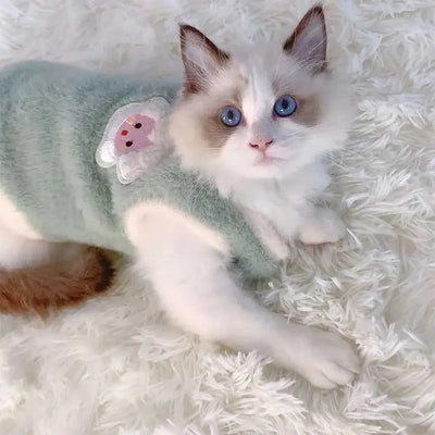 Long haired sleeveless pet cat winter clothing cute animal patterns thick warm vest Y241016