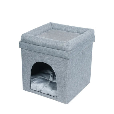 Semi-closed cat's nest folding linen cotton linen leather storage box pet multi-functional storage box four seasons Universal Kennel