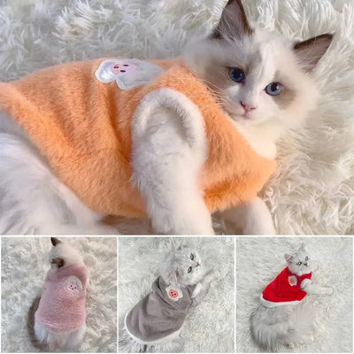 Long haired sleeveless pet cat winter clothing cute animal patterns thick warm vest Y241016