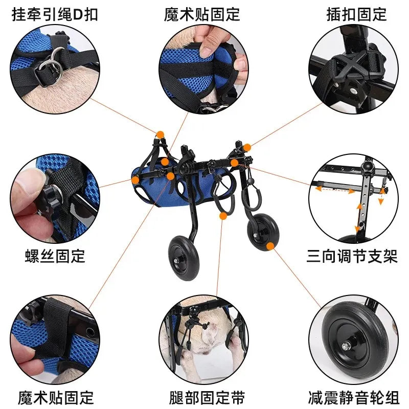 Adjustable Dog Wheelchair Hind Limb Hind Leg Disabled Pet Cat Dog Mobility Aid Trolley Legs Rehabilitation Light Pet Walk Tools