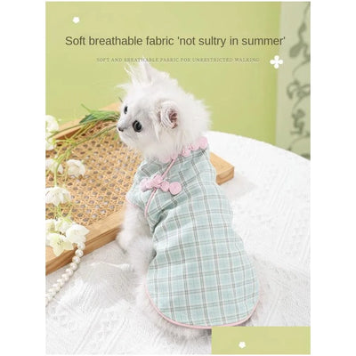 Cat Costumes Clothing Summer Thin Pet Kitten Cloth Doll Skirt Cheongsam Anti Shedding Vest Qinsiqi Drop Delivery Home Garden